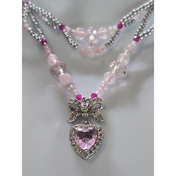 Unique Handcrafted 925 Sterling Silver Ruby Sweet Heart Inspired beaded Necklace - Picture 3 of 11